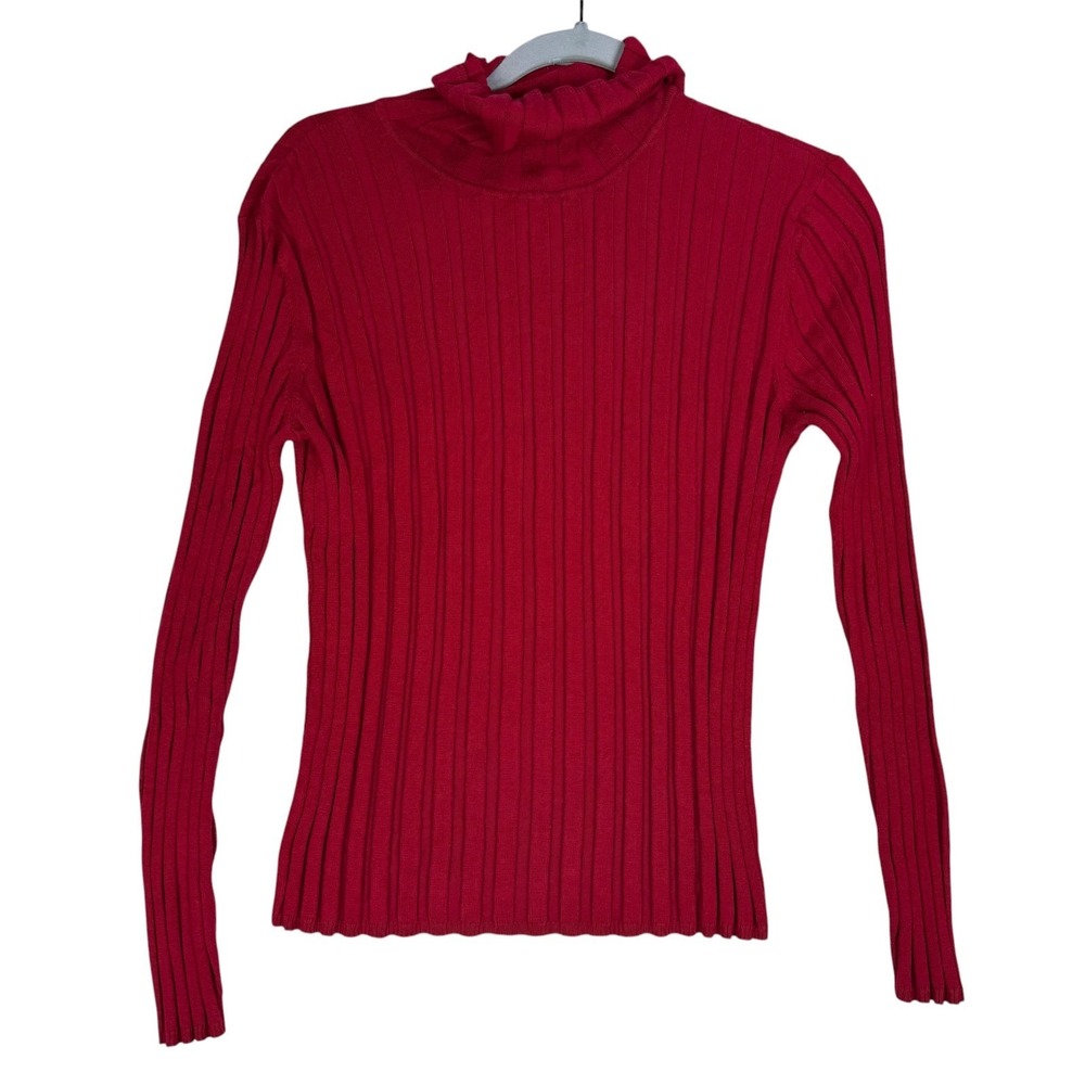 Talbots Sweater Womens Small Red Rayon Stretch Ribbed Knit Long Sleeve Classic